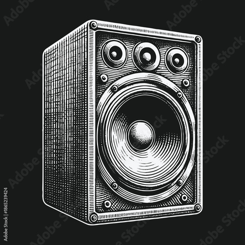 Detailed Engraving of a Classic Audio Speaker System.