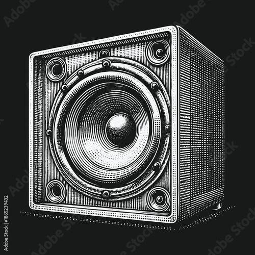 Detailed Engraving of a Vintage Audio Speaker System.