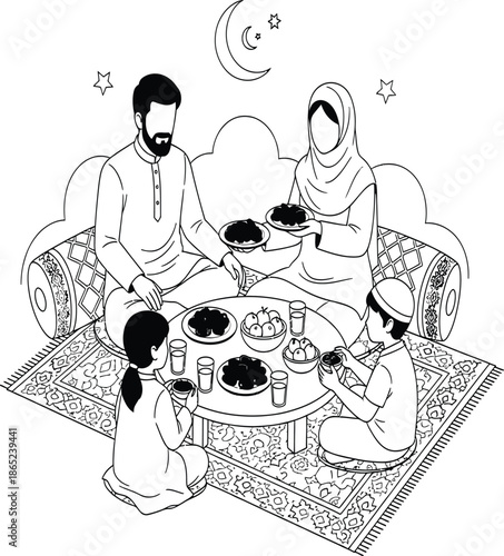 Family having iftar together during ramadan