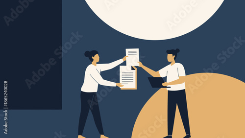 Teamwork collaboration, sharing documents and data, business meeting concept