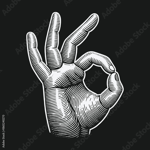 Engraved Hand Gesture: Symbol of Approval and Agreement.