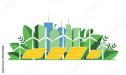 Environmental sustainability concept with green eco city vector illustration , easily editable.