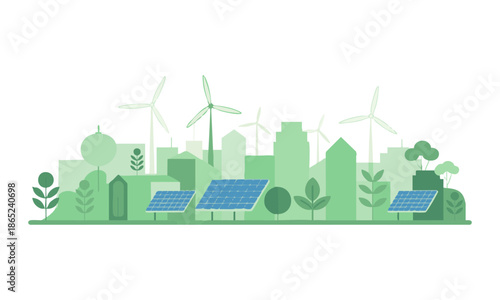Modern eco green city vector illustration isolated on white background , easily editable.