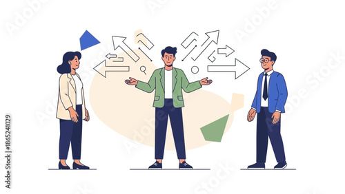 Decision Making Concept: Diverse People Facing Multiple Direction Arrows