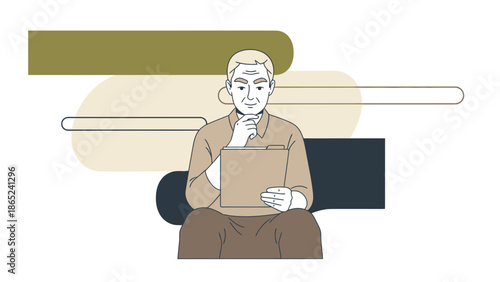 Elderly Man Thinking with Document, Senior Wisdom, Business Planning, Lifestyle Concept
