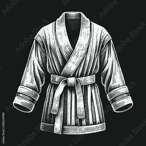 Elegant Engraved Illustration of a Classic Bathrobe Design.