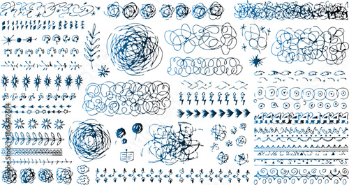 Hand-drawn doodle elements collection for creative design projects and artistic textures.
