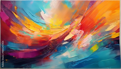 colorful abstract art piece with bold strokes and vibrant hues creating dynamic visual interest