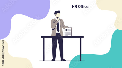 HR Officer Considering Candidate Profile, Recruitment Process, Business Concept