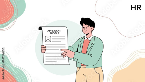 HR professional reviewing applicant profile, recruitment and hiring concept