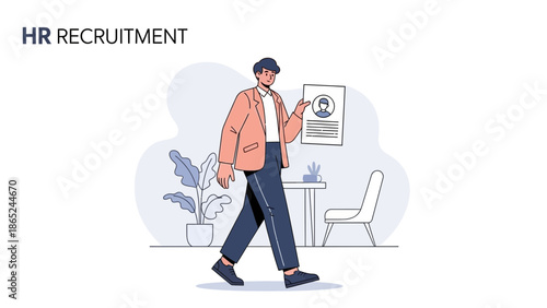 HR Recruitment Concept: Man Holding Resume, Job Application, Hiring Process