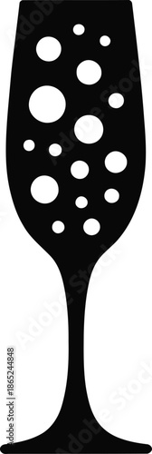 Champagne Glass Silhouette Icon with Bubbles for Celebration