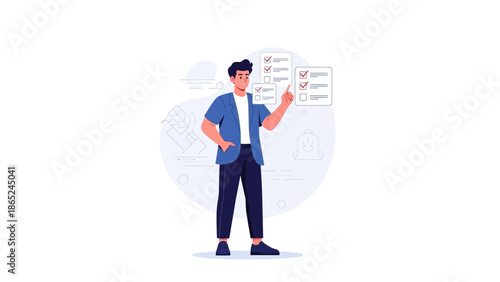 Man Checking Off Tasks on a Checklist Board, Business Planning Concept