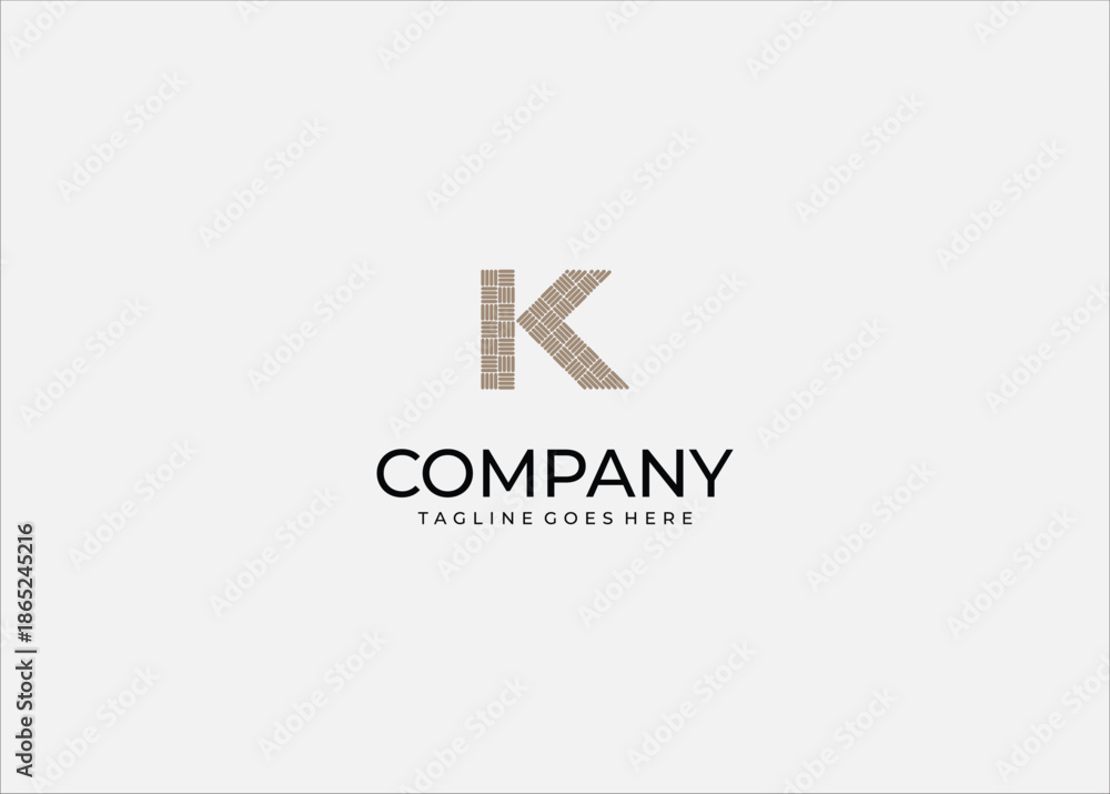 Fototapeta premium Creative Professional Vector Logo Featuring the Letter K Designed with a Tan Woven Parquet Pattern for Interior Design or Textile Brand Identity