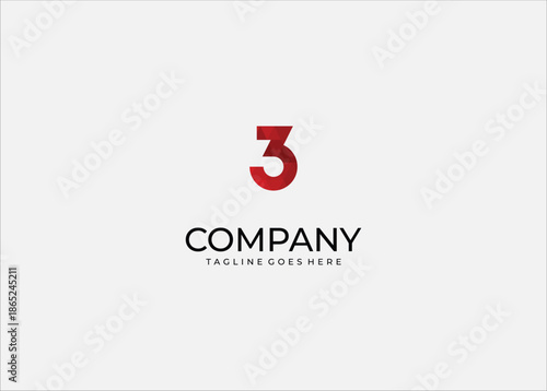 Modern Creative Vector Design of Number Three Featuring a Red Low Poly Geometric Triangle Pattern Style for Anniversary or Countdown Graphic