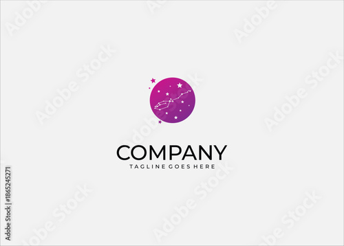 Vector Illustration of the Aquarius Zodiac Constellation Featuring a Purple Circular Night Sky Background with Decorative Stars for Astrology and Horoscope Design