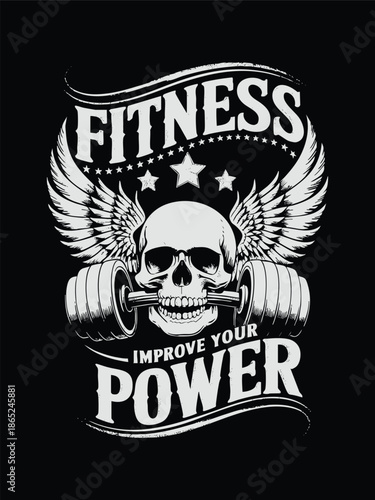 Fitness Power and Strength Vector Illustration Featuring Muscular Silhouette, Flat Minimalist Graphic for Bodybuilding and Weightlifting