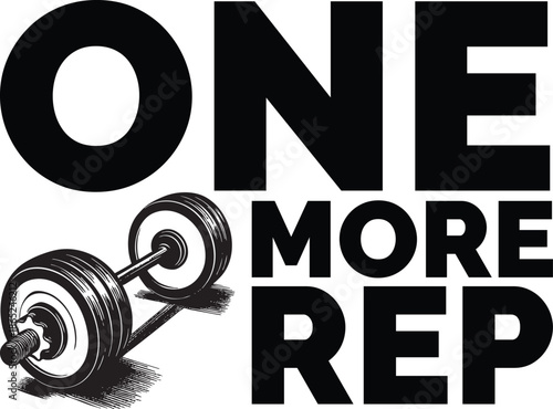 Inspirational Weightlifting Illustration with One More Rep Concept, Modern Flat Vector for Gym Motivation and Personal Training