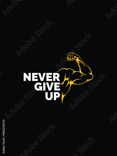 Never Give Up Motivational Vector Graphic, Flat Illustration Representing Persistence, Resilience and Determination