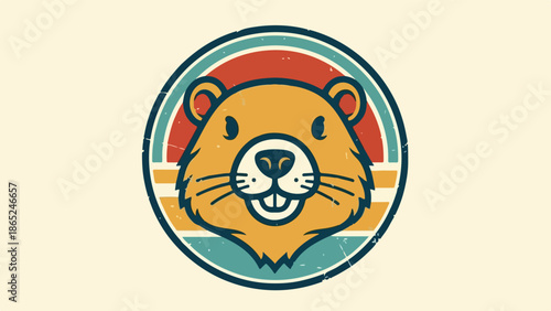 Vintage beaver head logo with colorful circle design