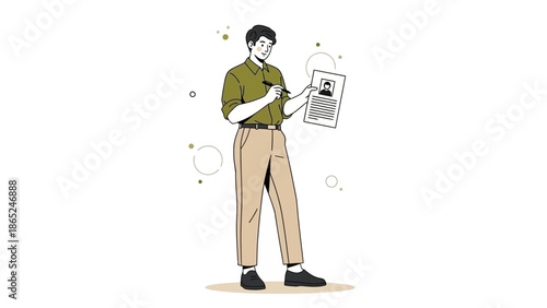 Man Filling Out Application Form with Photo, Business Job Application Concept Illustration