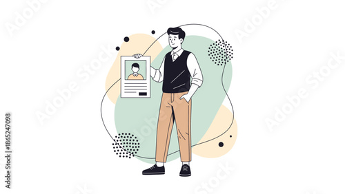 Man Holding Personal Profile Document, Job Application, Recruitment Concept