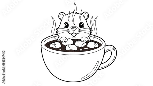 guinea pig sitting in a cup of hot chocolate