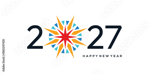 Happy new year 2027 logo design. fireworks, sparkle trendy happy new year 2027 logo design vector icon concept