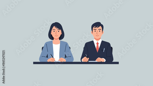 Professional Business Meeting: Man and Woman Collaborating at Desk