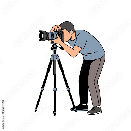 Photographer taking professional photos with camera on tripod