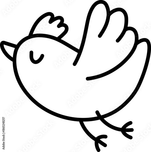 Vector flying bird with tuft line icon. Spring migratory passage animal coloring page. Cute Easter village character black and white illustration for kids isolated on white background