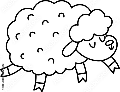 Vector sheep line icon. Cute smiling farm animal isolated on white background. Adorable ewe black and white illustration or coloring page for kids. Funny spring or Easter village character