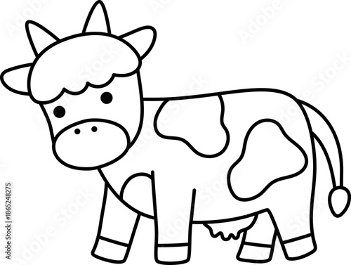 Vector cow line icon. Cute farm animal isolated on white background. Adorable black and white illustration or coloring page for kids. Funny spring or Easter village character