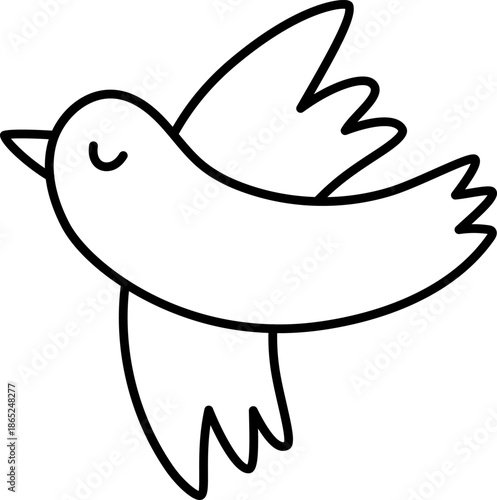 Vector flying bird line icon. Spring migratory passage animal. Cute Easter village character black and white illustration or coloring page for kids isolated on white background