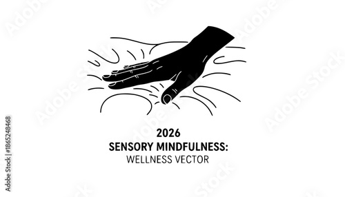 Sensory Mindfulness: Hand Pressing into Soft Tactile Surface Silhouette - 2026 Wellness Vector