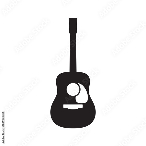 Simple black silhouette icon of an acoustic guitar on a plain white background
