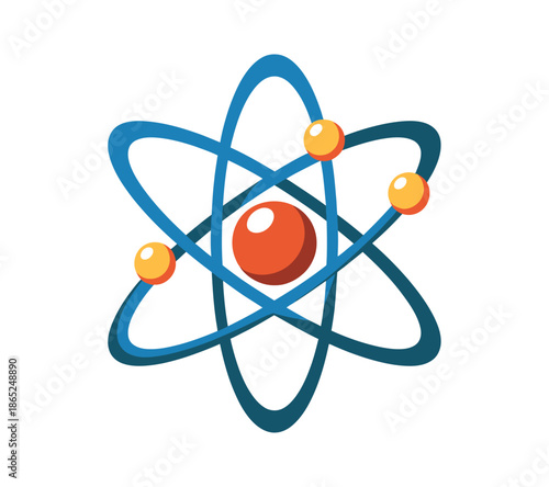 Stylized illustration of an atom with orbiting electrons around the nucleus.