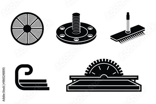 Industrial Tool and Hardware Component Silhouette Icon Set
