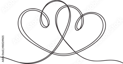 Two intertwined hearts line in minimalist black and style love