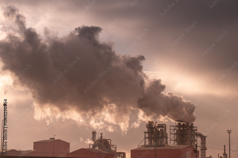 Fototapeta premium Industrial factory emitting smoke pollution into the atmosphere