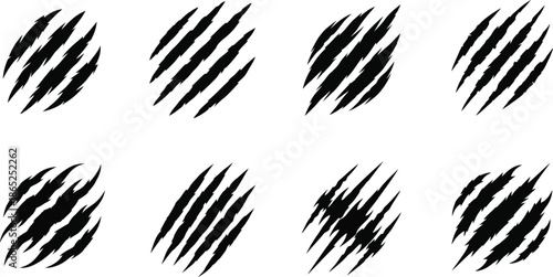 Black claw scratches collection graphic design element on transparent background silhouette
