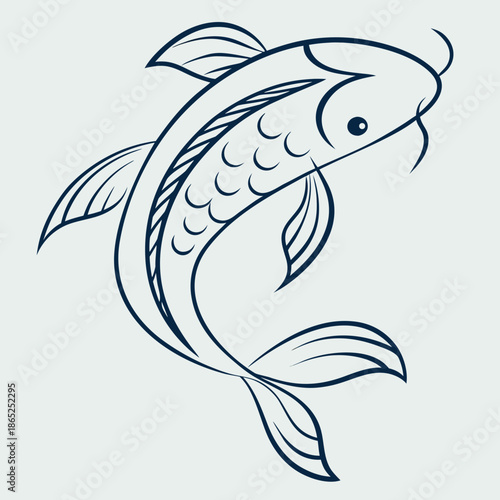 Minimalist Curved Fish Line Drawing Vector Icon
