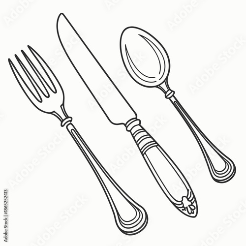 Minimal Knife Fork and Spoon Outlined Cutlery Set