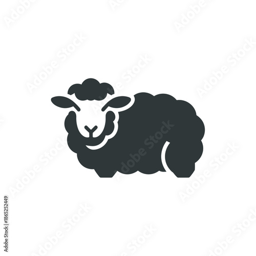 A simple black and white icon representing a fluffy sheep on a white background