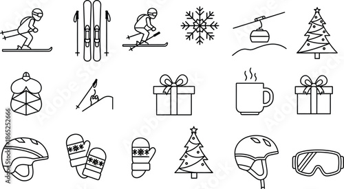 Winter sports and holiday icons set perfect for designs on transparent background silhouette