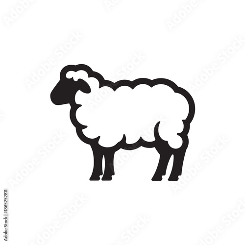 Simple black and white sheep icon illustration on a white background