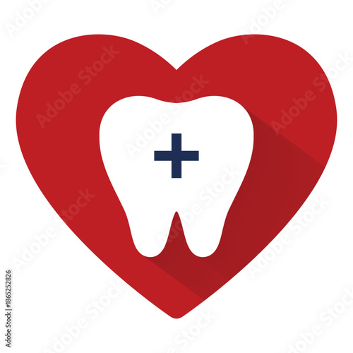 Dental Care Heart Icon - Tooth Health Medical Symbol - Vector Illustration