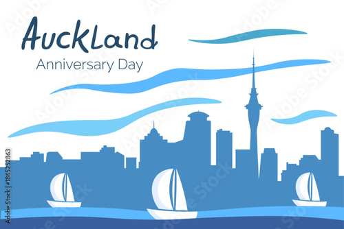 Auckland Anniversary Day postcard. Greeting card design horizontal layout. Vector illustration.