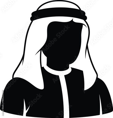 Arab man wearing traditional headdress a striking black silhouette on transparent background