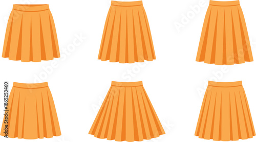 Collection of orange skirts in various styles on transparent background silhouette